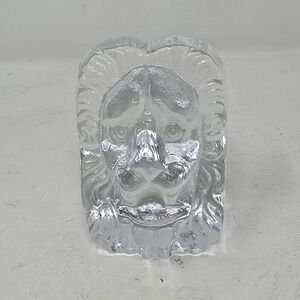 Vtg Nybro Sweden lion head signed crystal paperweight art glass figurine animal